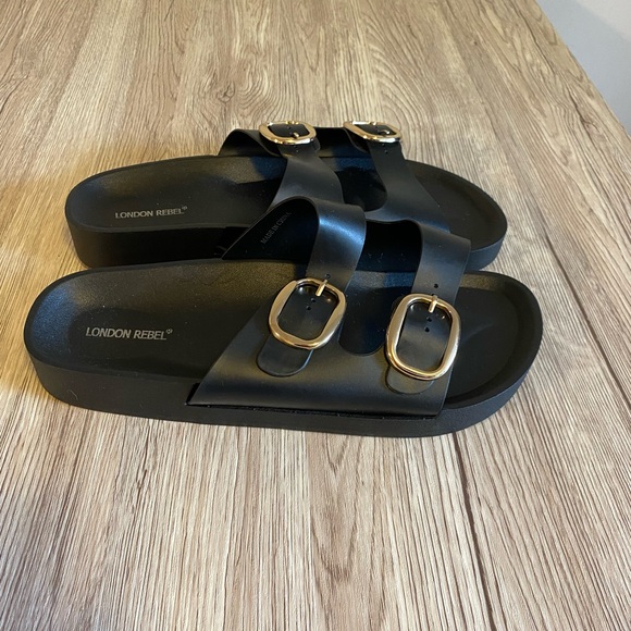 London Rebel size 45 EU gold buckle sandals - Picture 2 of 2